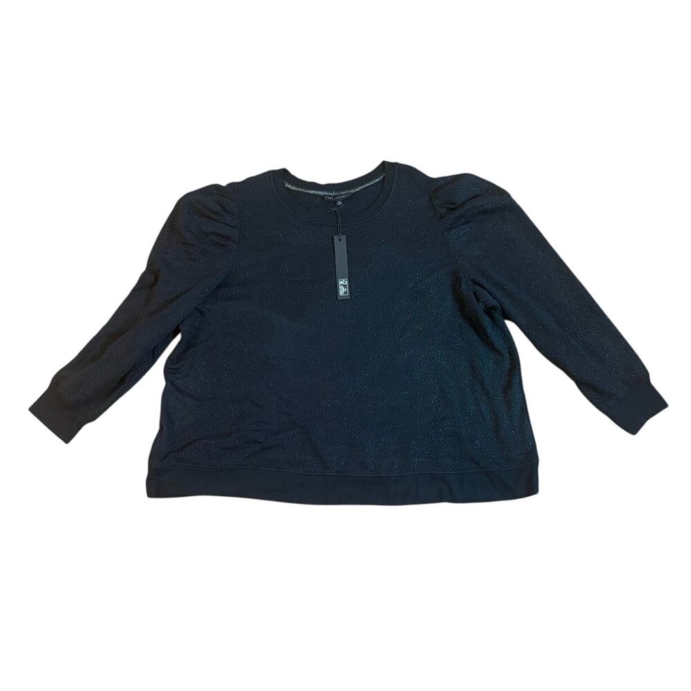 Jane & Delancey Womens 3X Black Glitter Puff Sleeve Fleece Lined Sweatshirt NWT